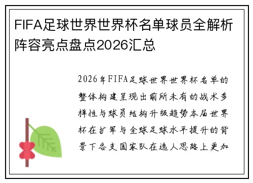 FIFA足球世界世界杯名单球员全解析阵容亮点盘点2026汇总